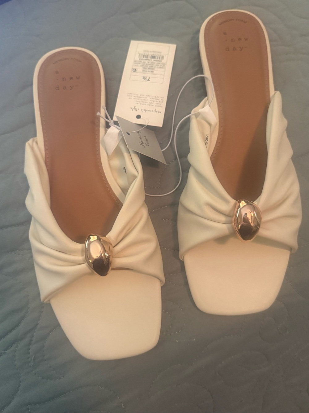 a new day Ivory Knot-Front Slide Sandals with Gold Accent